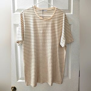Zara Beige and Black Striped Short Sleeve Tee